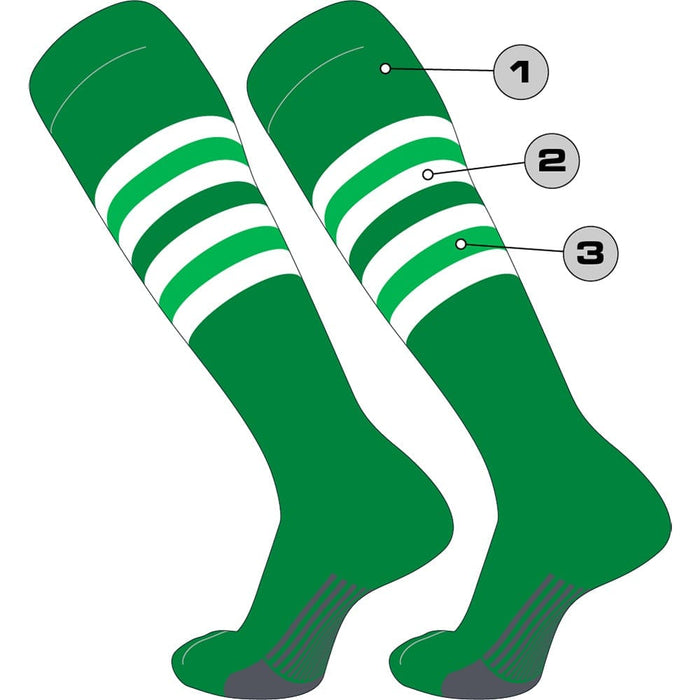 TCK Main/Inner Stripes/Outer Stripes / Large Custom Dugout Striped Baseball Socks - Pattern I