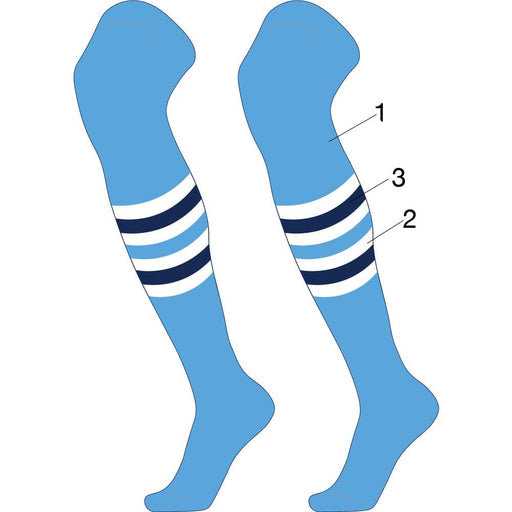 TCK Main/Inner Stripes/Outer Stripes / Large Custom Striped Over the Knee Baseball Socks - Dugout Pattern I