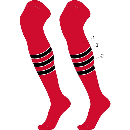 TCK Main/Stripes/Accent / Large Custom Striped Over the Knee Baseball Socks - Dugout Pattern D