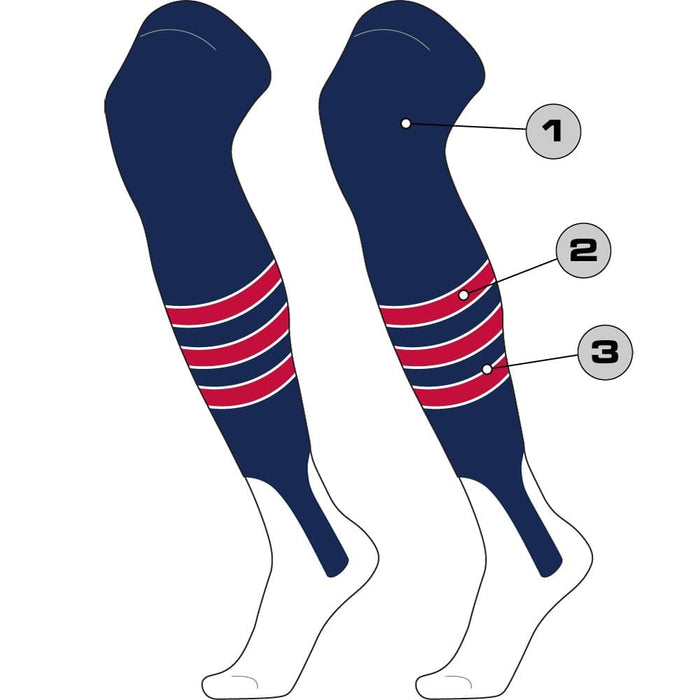 TCK Stirrup/Stripes/Accent/Sock / Large Custom Over the Knee Baseball Stirrup Socks - Dugout Pattern D