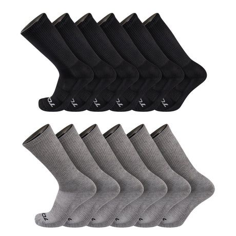 TCK 12 Pairs-Black/Grey / Large Seamless, Cushioned Crew Socks: Moisture Wicking Work & Sport