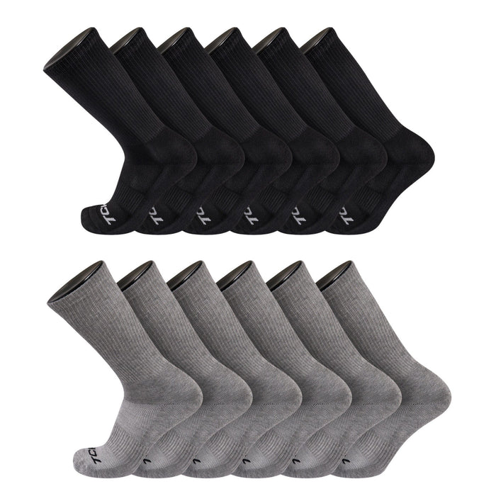 TCK 12 Pairs-Black/Grey / Large Seamless, Cushioned Crew Socks: Moisture Wicking Work & Sport