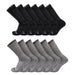 TCK 12 Pairs-Black/Grey / Large Seamless, Cushioned Crew Socks: Moisture Wicking Work & Sport