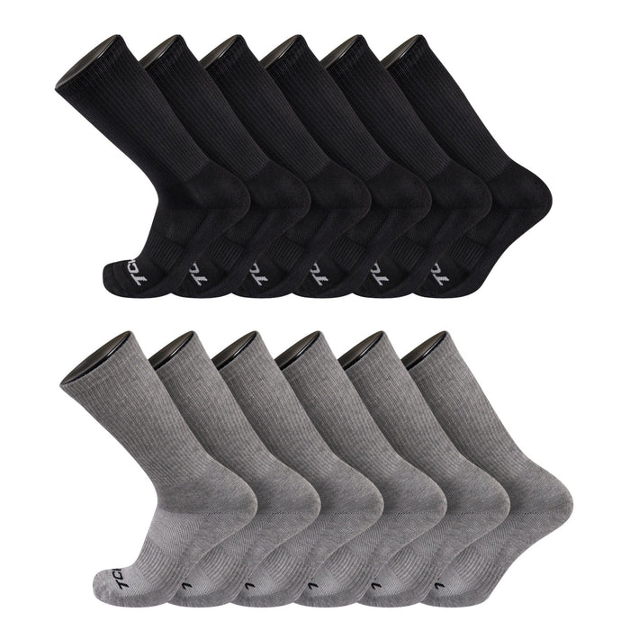 TCK 12 Pairs-Black/Grey / Large Work & Athletic Crew Socks Multi Pack