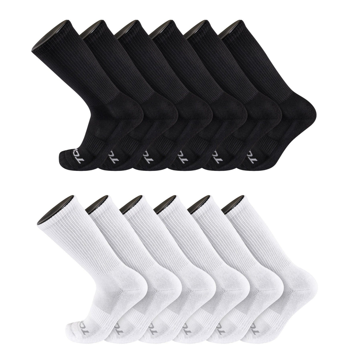 TCK 12 Pairs-Black/White / Large Seamless, Cushioned Crew Socks: Moisture Wicking Work & Sport