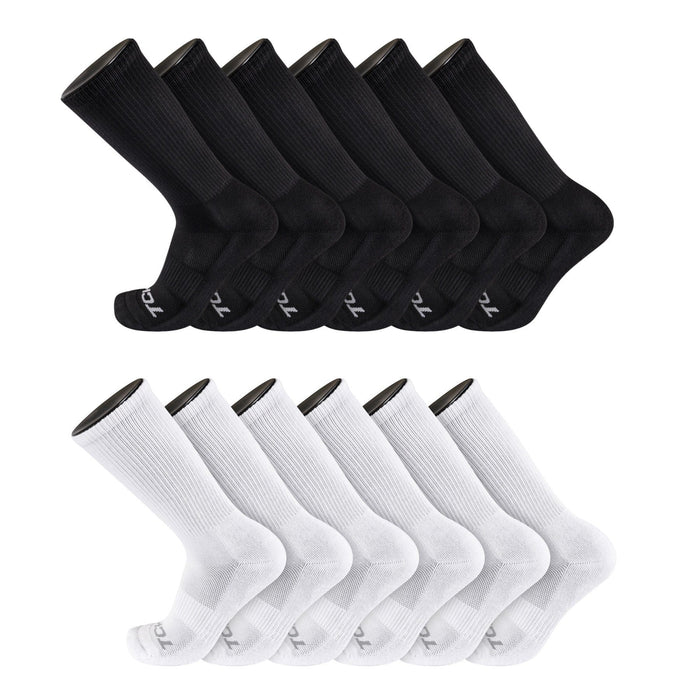 TCK 12 Pairs-Black/White / Large Seamless, Cushioned Crew Socks: Moisture Wicking Work & Sport