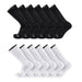 TCK 12 Pairs-Black/White / Large Seamless, Cushioned Crew Socks: Moisture Wicking Work & Sport