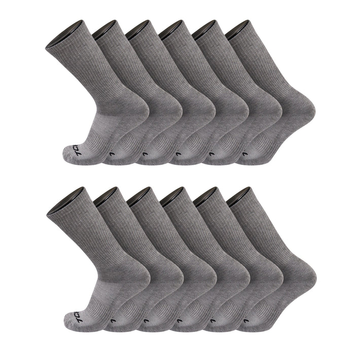 TCK 12 Pairs-Grey / Large Seamless, Cushioned Crew Socks: Moisture Wicking Work & Sport