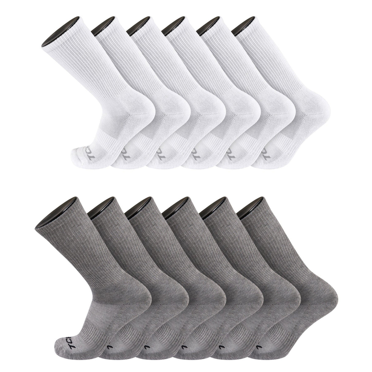 TCK 12 Pairs-White/Grey / Large Seamless, Cushioned Crew Socks: Moisture Wicking Work & Sport
