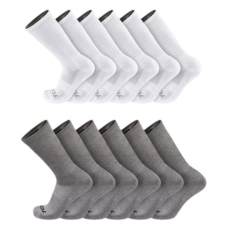 TCK 12 Pairs-White/Grey / Large Seamless, Cushioned Crew Socks: Moisture Wicking Work & Sport