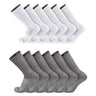 TCK 12 Pairs-White/Grey / Large Seamless, Cushioned Crew Socks: Moisture Wicking Work & Sport