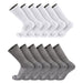 TCK 12 Pairs-White/Grey / Large Seamless, Cushioned Crew Socks: Moisture Wicking Work & Sport