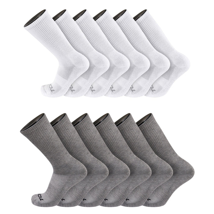 TCK 12 Pairs-White/Grey / Large Work & Athletic Crew Socks Multi Pack