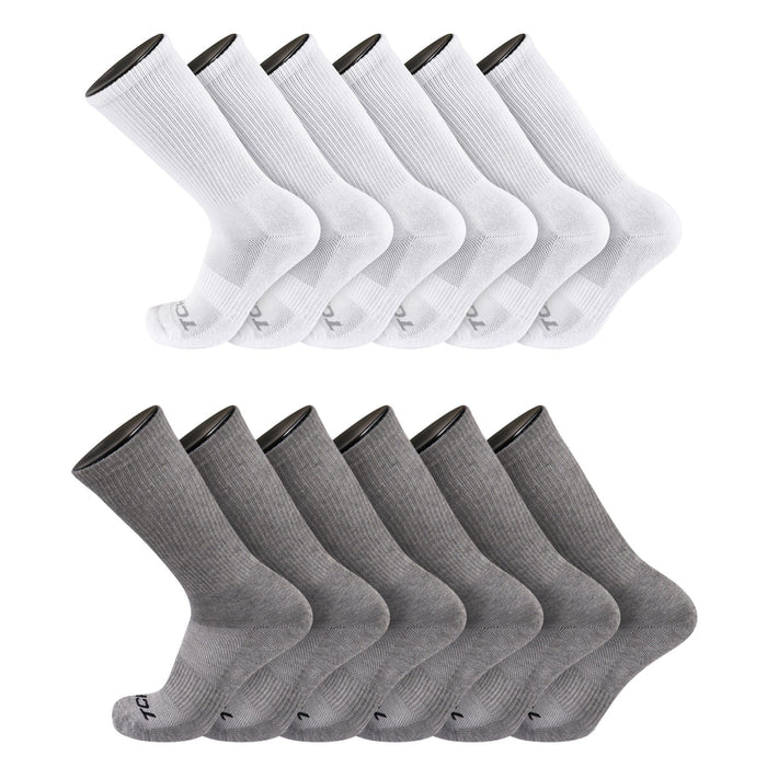 TCK 12 Pairs-White/Grey / Medium Work & Athletic Crew Socks Multi Pack