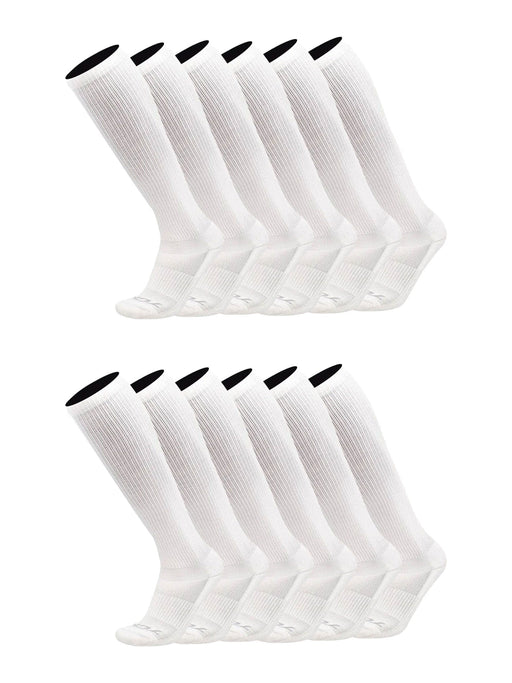 TCK 12 Pairs White / Medium Long Work & Athletic Socks Over the Calf 6-Pack