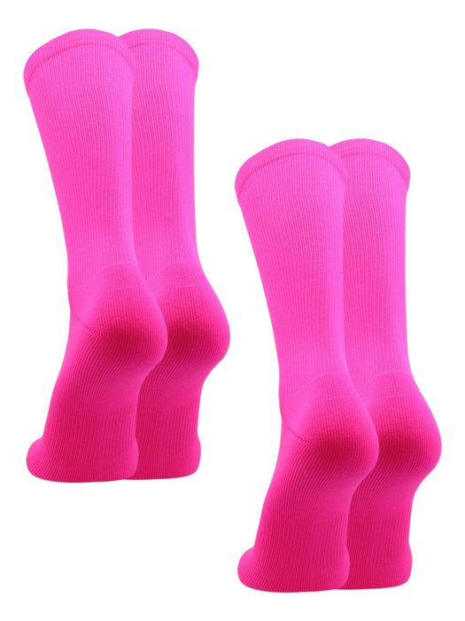 TCK 2 Pairs-Hot Pink / Large Prosport Crew Socks - Team Colored Crew Socks For All Sports
