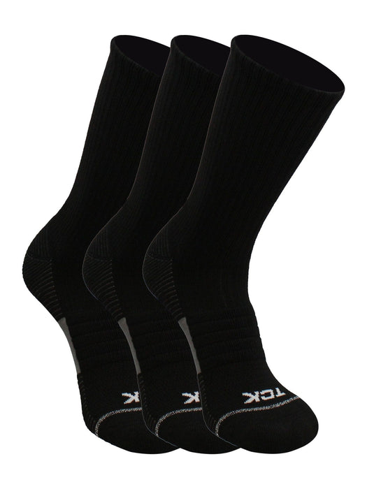 TCK Black-3 Pack / Large Athletic Sports Socks Crew Length 3-pack