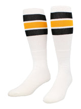 TCK Black/Gold / Large Retro Tube Socks 3 Stripes Over the Calf