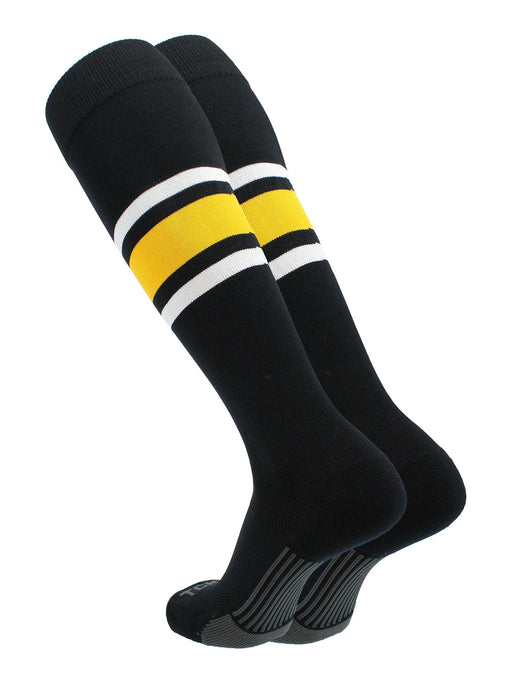 TCK Black/Gold/White / Large Elite Performance Baseball Socks Dugout Pattern E