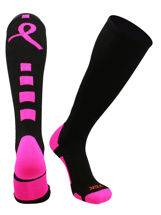 TCK Black/Hot Pink / Large Long Pink Breast Cancer Awareness Socks