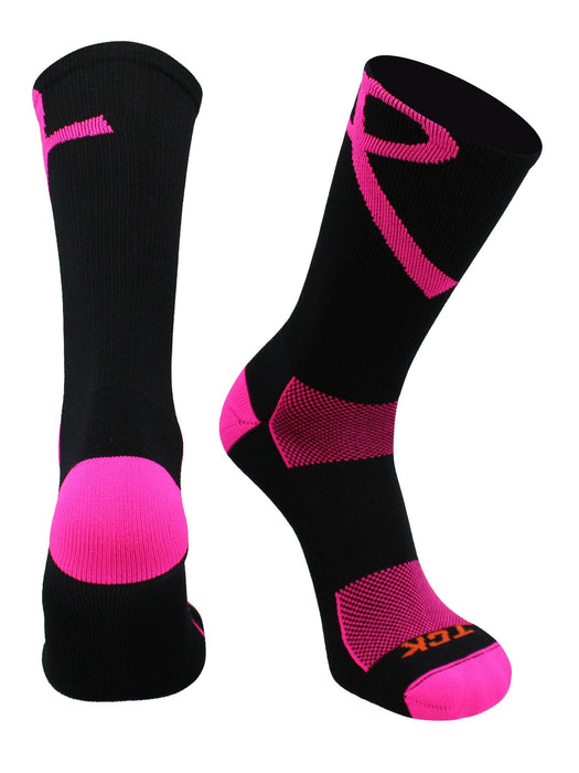 TCK Black/Hot Pink / Large Pink Ribbon Awareness Socks Crew Length