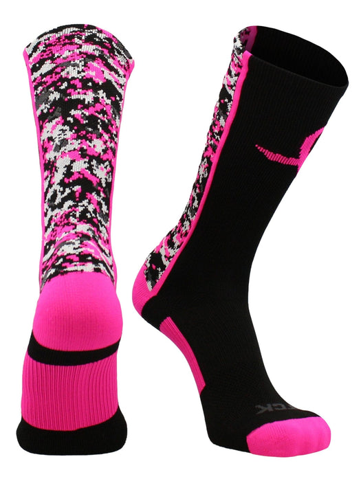 TCK Black/Neon Pink / Large Pink Awarness Sports Socks Digital Camo Crew