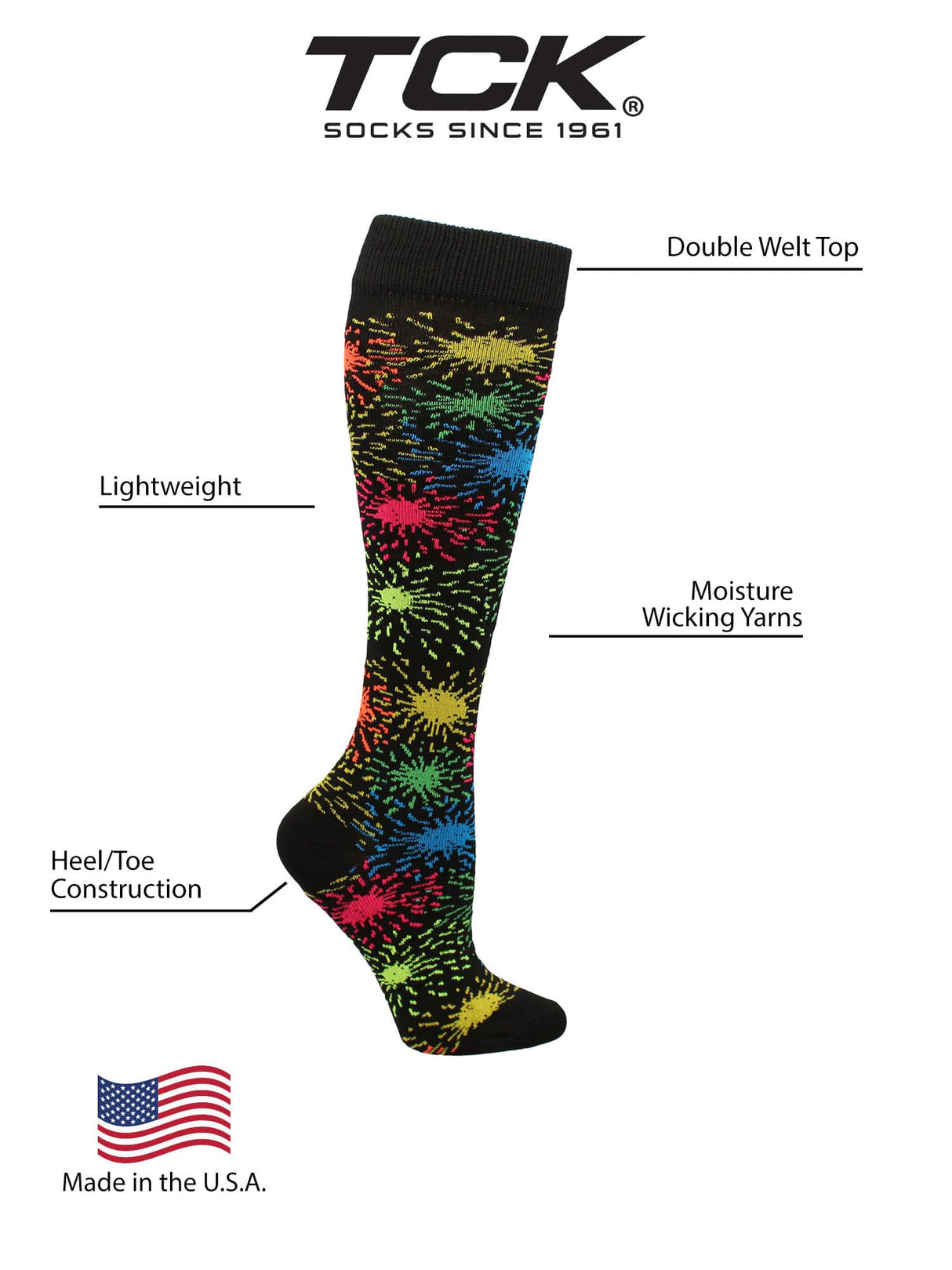 TCK Black / Small Krazisox Fireworks Over the Calf Socks