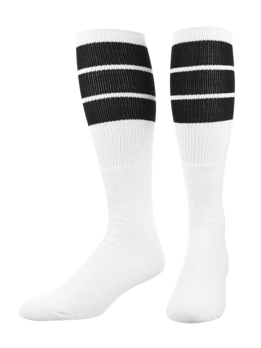 3 Pairs Men Stripe Tube Crew Socks Calf Retro Sport Athletic White One Size  17L