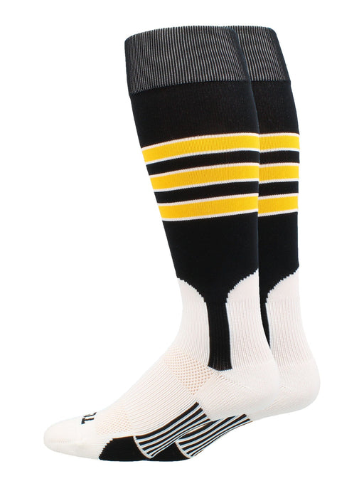 TCK Black/White/Gold / X-Large Baseball Stirrup Socks with Stripes Pattern D