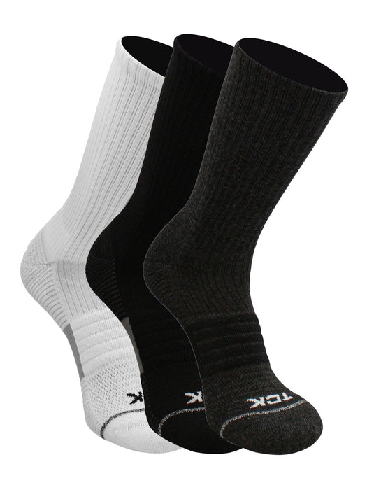 TCK Black/White/Graphite-3 Pack / Large Athletic Sports Socks Crew Length 3-pack