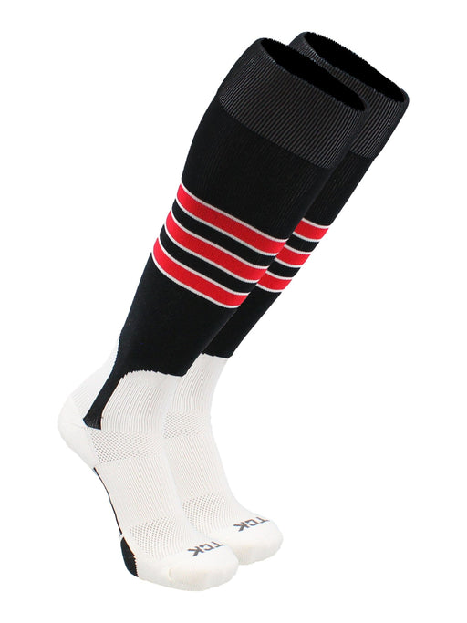 TCK Black/White/Scarlet / Large Baseball Stirrup Socks with Stripes Pattern D