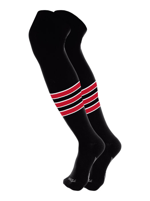 TCK Black/White/Scarlet / Large Over the Knee Baseball Socks Pattern D