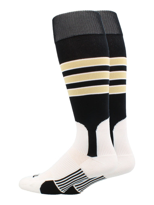 TCK Black/White/Vegas Gold / X-Large Baseball Stirrup Socks with Stripes Pattern D