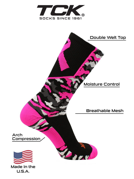 TCK Breast Cancer Awareness Crew Socks Pink Camo