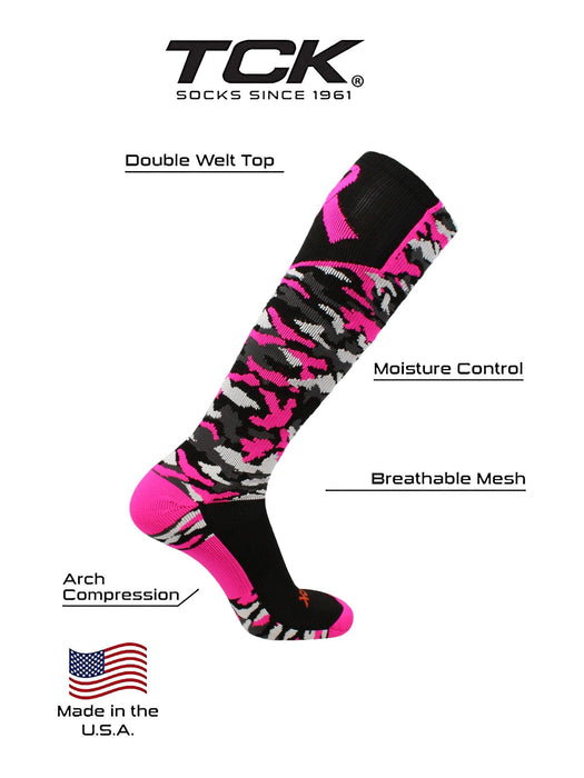 TCK Breast Cancer Awarness Socks Pink Camo Over The Calf