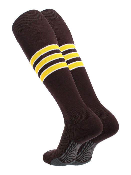 TCK Brown/White/Gold / X-Large Elite Performance Baseball Socks Dugout Pattern D