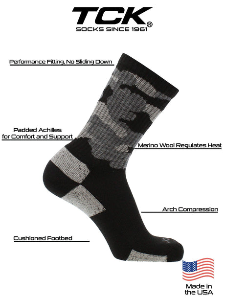 TCK Camo Merino Wool Hiking Socks For Men & Women
