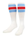 TCK Columbia Blue/Scarlet / Medium Retro Tube Socks 3 Stripes Over the Calf