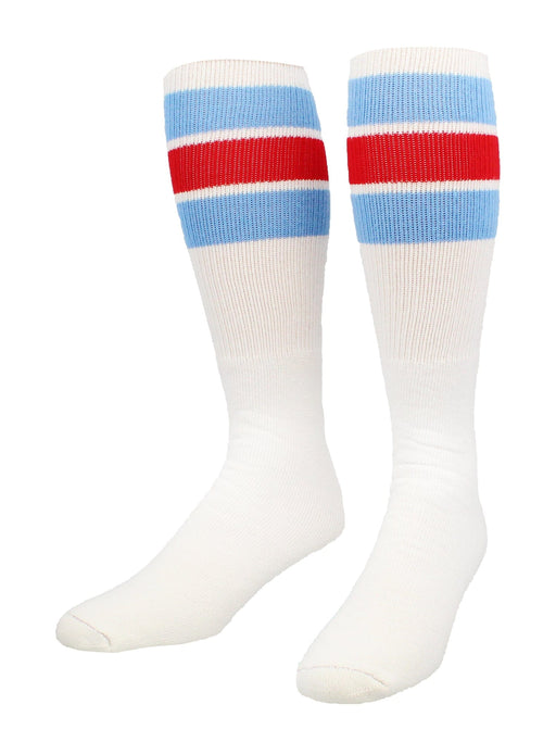 TCK Columbia Blue/Scarlet / Medium Retro Tube Socks 3 Stripes Over the Calf