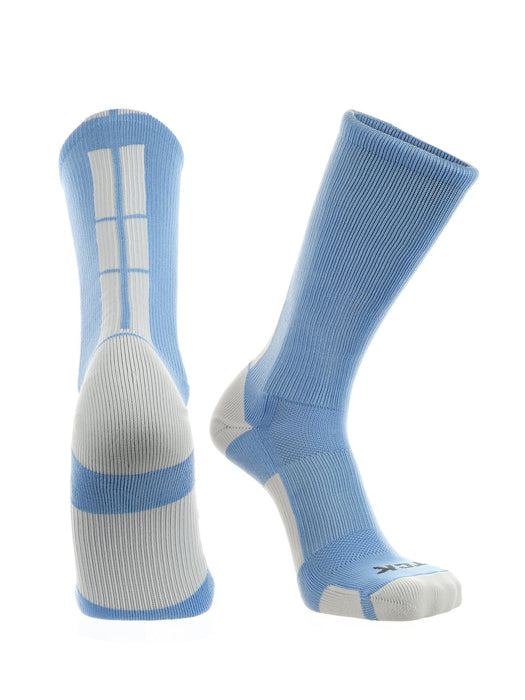 TCK Columbia Blue/White / Large Baseline 3.0 Athletic Crew Socks Adult Sizes Team Colors
