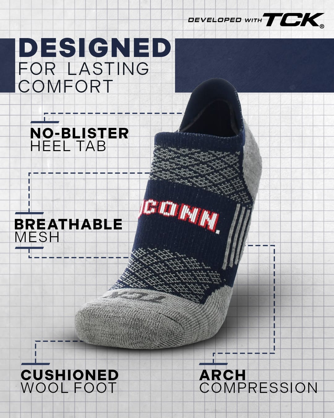 TCK Connecticut Huskies / Medium UConn Huskies No Show Tour Socks