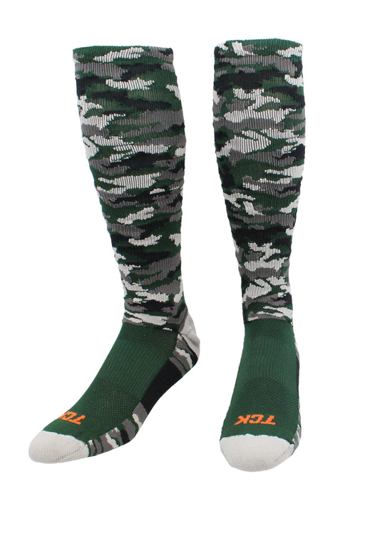 TCK Dark Green Camo / X-Large Elite Long Sports Socks Woodland Camo Over the Calf