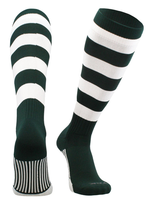 TCK Dark Green/Gold / Large Striped Rugby Socks
