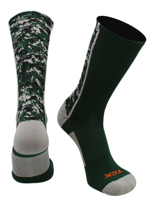 TCK Dark Green / Large Athletic Sports Socks Digital Camo Crew