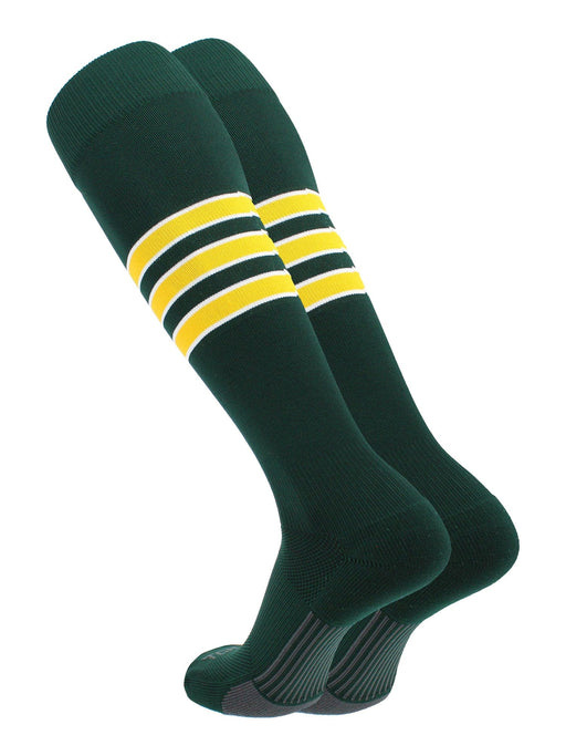 TCK Dark Green/White/Gold / Large Elite Performance Baseball Socks Dugout Pattern D