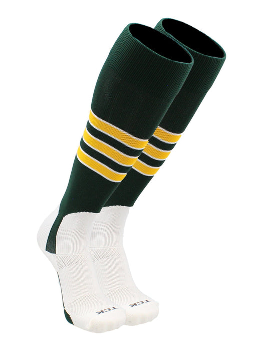 TCK Dark Green/White/Gold / X-Large Baseball Stirrup Socks with Stripes Pattern D