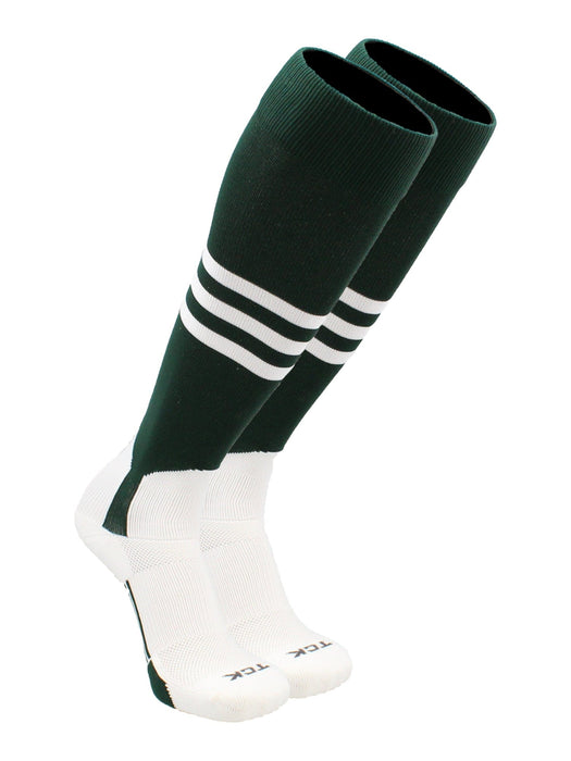 TCK Dark Green/White / Large Baseball Stirrup Socks with Stripes Pattern B