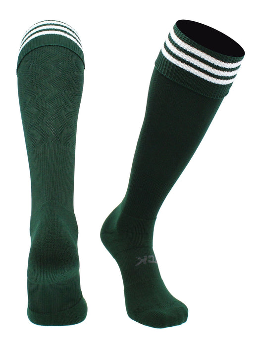 TCK Dark Green/White / Medium Premier Soccer Socks with Fold Down Stripes