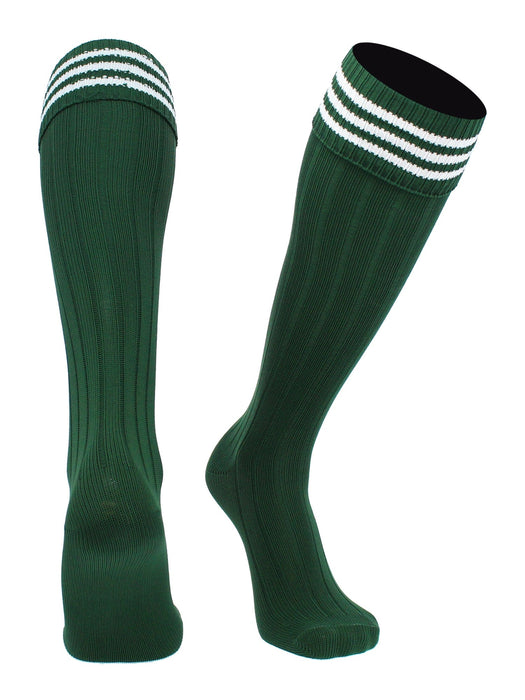 TCK Dk Green White / Large European Striped Soccer Socks Fold Down Top