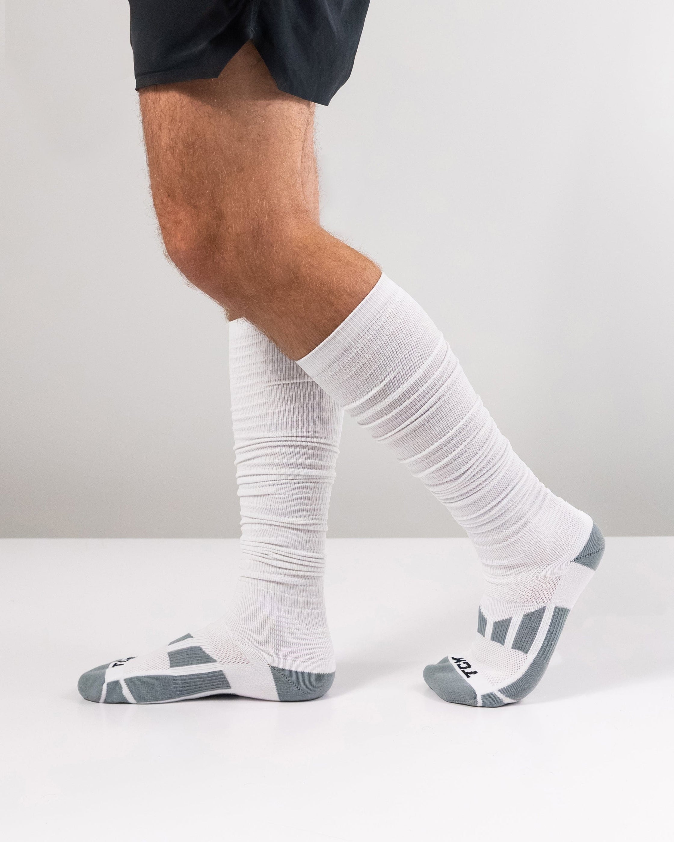Long Football Scrunch Socks, Boys and Men's Sizes, White and Pink — TCK